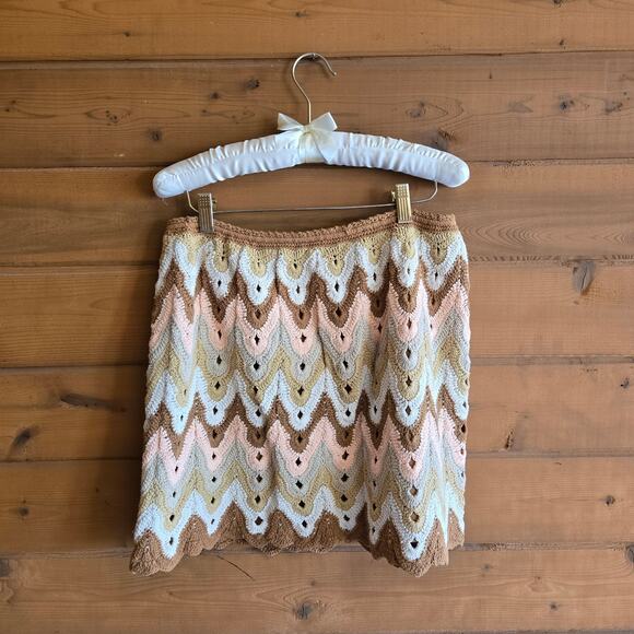Free People Heat of the Moment Mini Skirt Dream Combo Large Crochet Boho Pull On - Picture 3 of 5